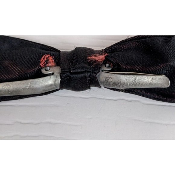 Clip-On Bow Tie Vintage Royal Rust Resistant black polka dots 5" - Picture 5 of 6